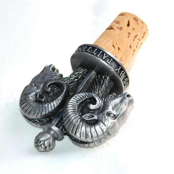 Domaine Carneros By Taittinger Pewter Ram's Head Wine Bottle Stopper With Cork - Picture 6 of 8
